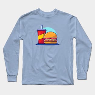 Burger And Soda Cartoon Vector Icon Illustration (6) Long Sleeve T-Shirt